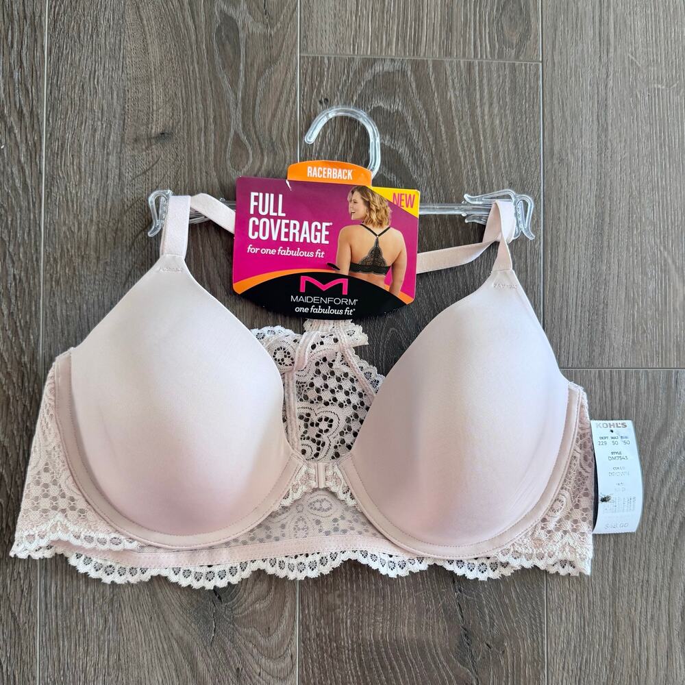 Maidenform One Fab Fit Bra Full Coverage Racerback Nude Beige Satin 38B 7112
